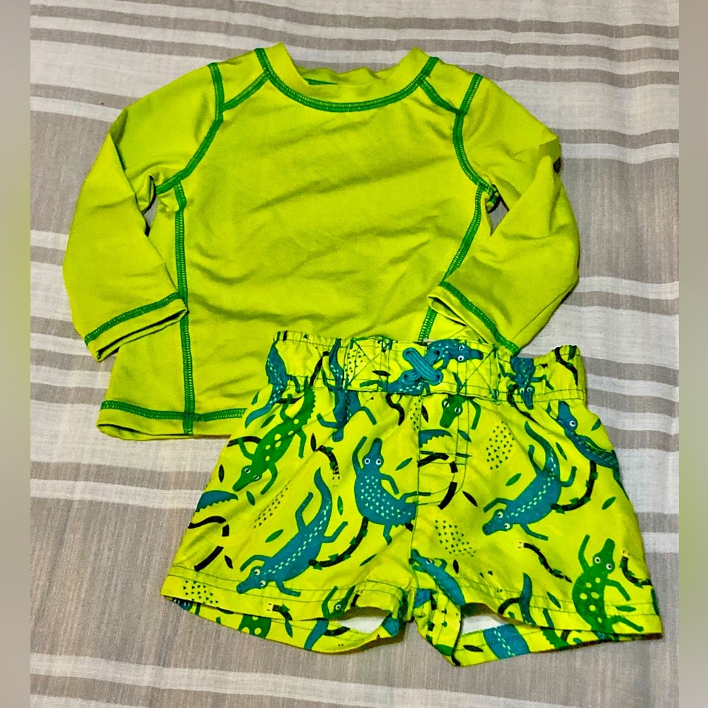 Cat & Jack sz 9 mo Baby Boy Swim Shorts Bundle Rashguard Trunks Rash Guard Gap